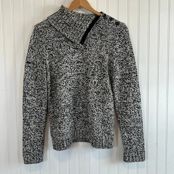 Chaps sweater black and white women size large soft 12% angora rabbit hair - Picture 1 of 11